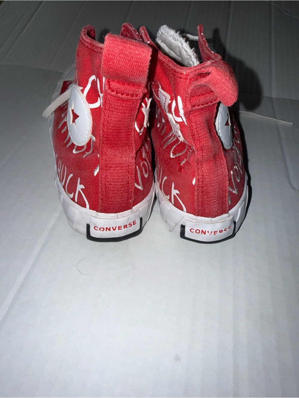 Converse Kids Red High-Top Sneakers with White Star Patch and Graffiti